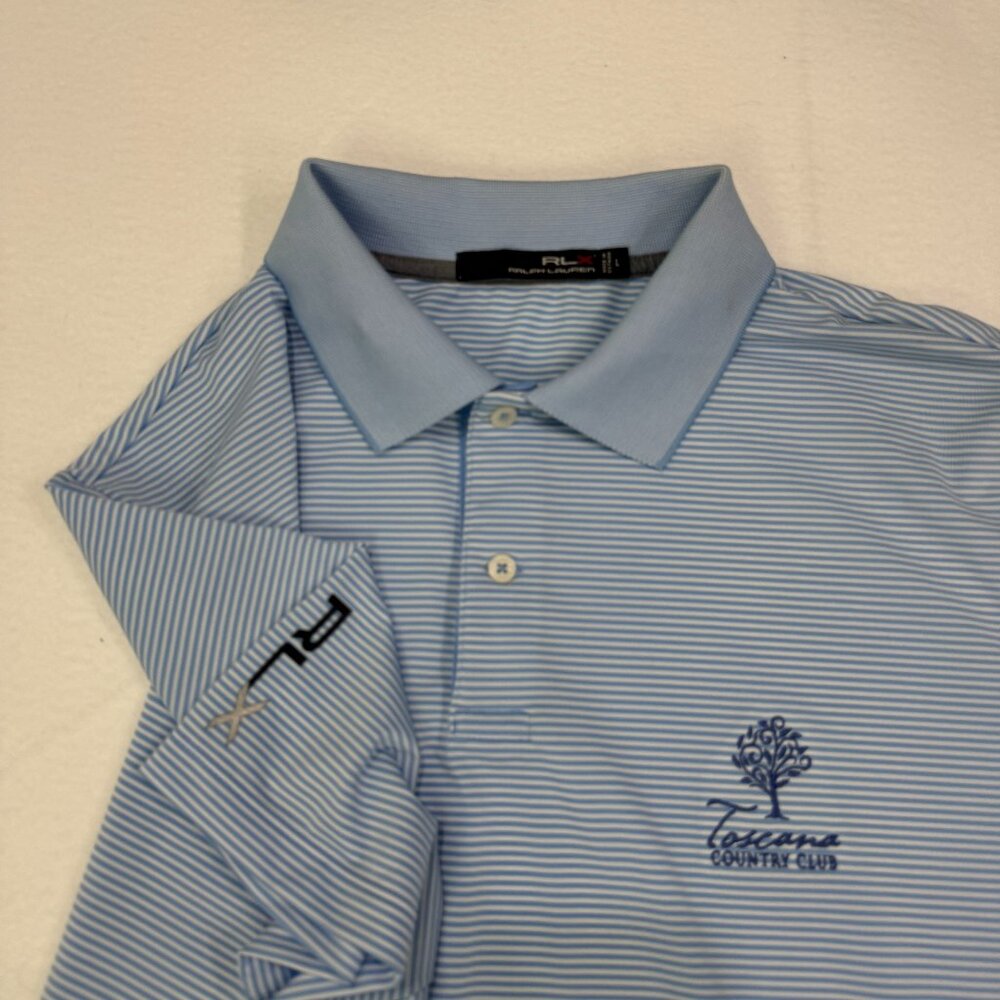 RLX Ralph Lauren Polo Shirt XL Blue Stripe Toscana Country Club Golf